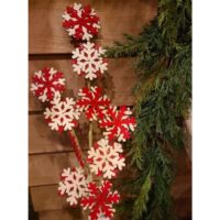 Red & Tan Wood Snowflake Spray