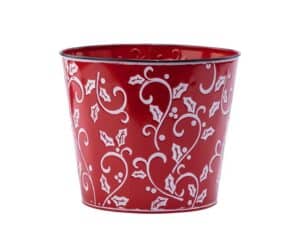 Embossed Holly Leaves Red Pot Cover