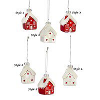 Red & White Winter Cottage Ornament