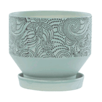 Blue Embossed Floral Planter