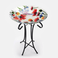 Glass Floral Bird Bath with Stand