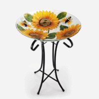 Glass Sunflower Bird Bath with Stand
