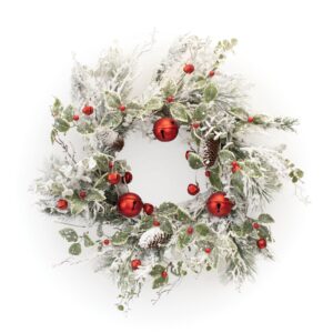 Flocked Pine & Bell Wreath