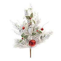 Flocked Pine & Bell Spray
